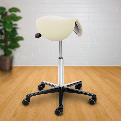 Satulatuoli valkoinen nahka Ergonea Luxe Move tarjoushintaan toimistoon ja kotiin, kotimainen valkoinen satulatuoli hintavertailu on hyvä, ergonominen ja edullinen kotimainen satulatuolit valkoiset